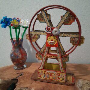 Antique 1930s/1950s Hercules Ferris Wheel Wind-Up Tin Toy by J. Chein - Working